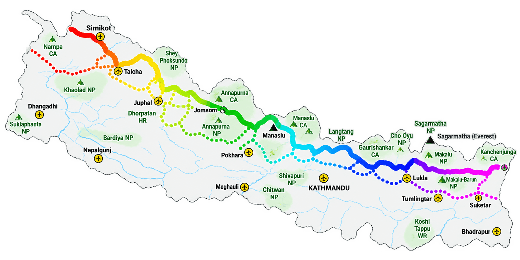 Nepal Trekking Trails & National Parks Map